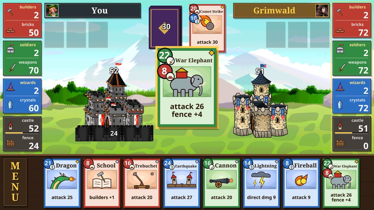 Wizard Castle: playing an attack card